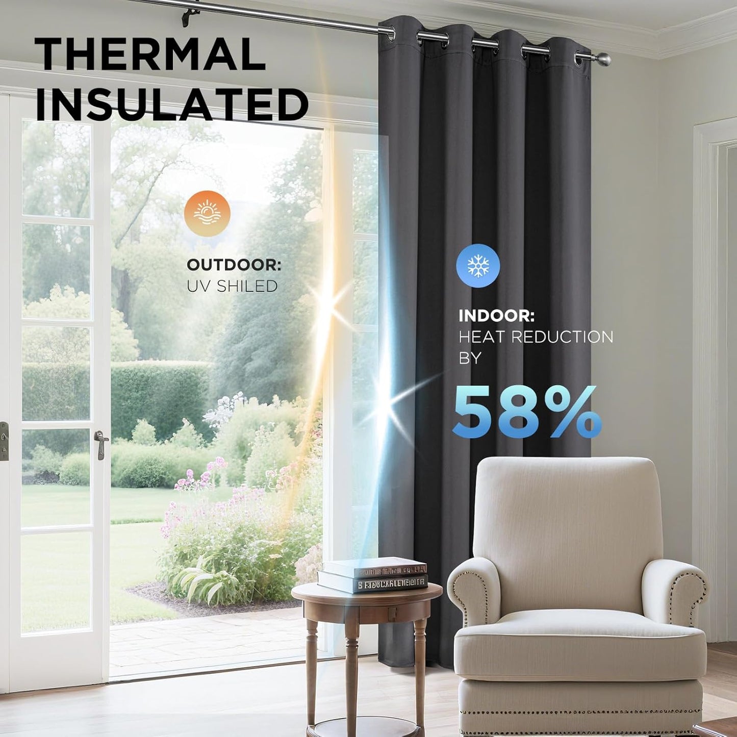 Joydeco Blackout Curtains 72 Inch Length, Grey 52 ×72 Curtains for Bedroom, Thermal Insulated Long Curtains & Drapes 2 Burg, Room Darkening Grommet Drapes for Living Room Window, 2 Panels Set