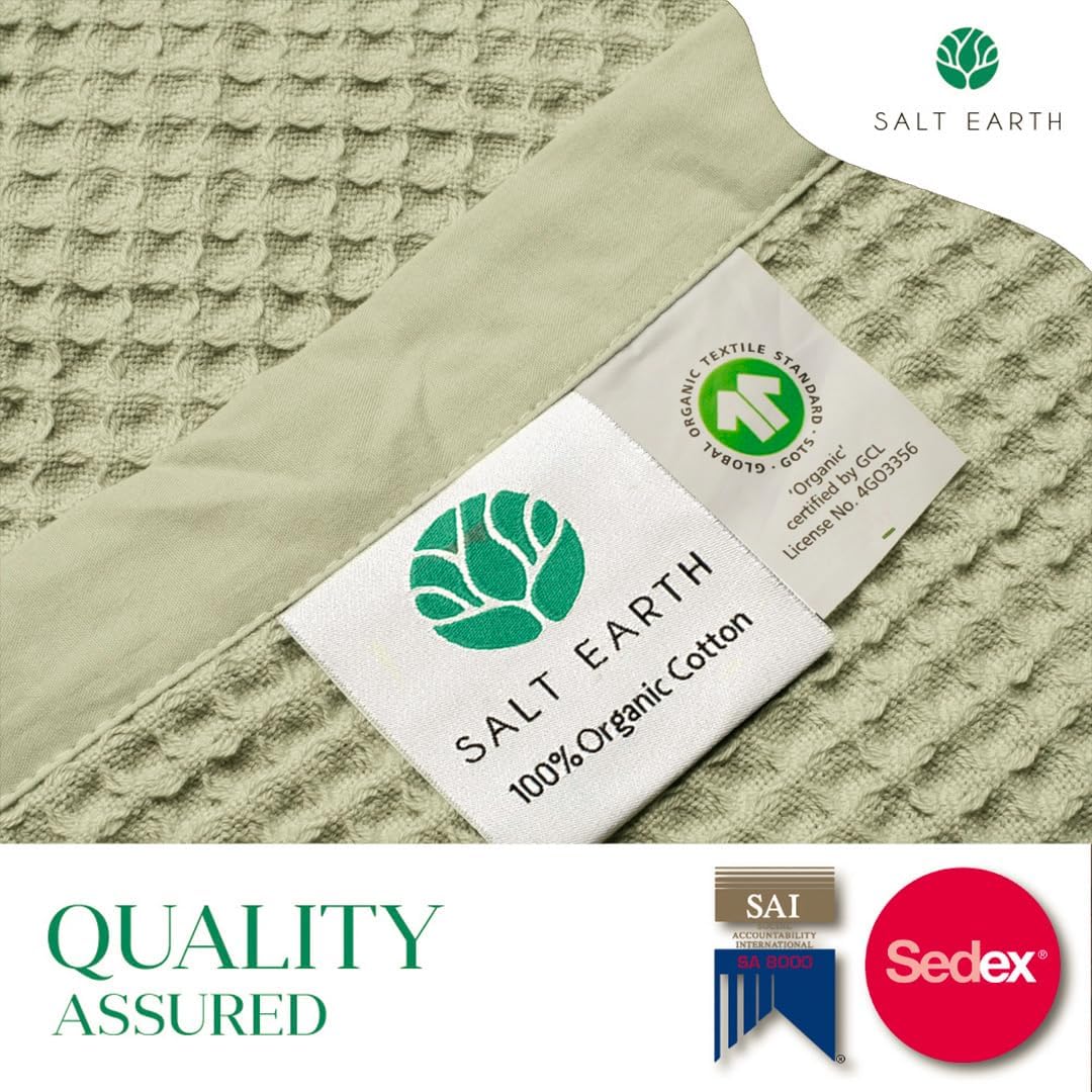 Salt Earth GOTS Certified 100% Organic Cotton Throw Blanket, 90" X 90" Waffle Blankets & Throws for Bed, Throw Blanket for Couch, Modern & Cozy Blanket, All Seasons, Comfy & Soft Blanket (Sea Foam)