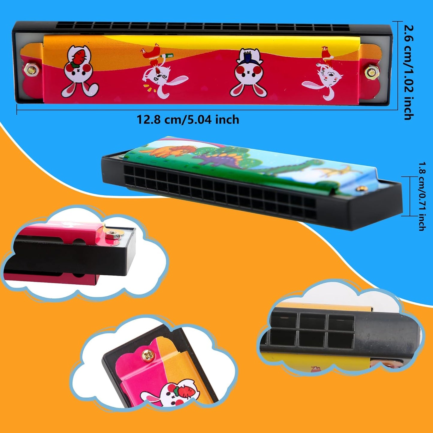 50 Pcs Cartoon Harmonica Bulk Kids Harmonica Toy 16 Holes for Beginner Children Birthday Party Favor, Random Color Pattern