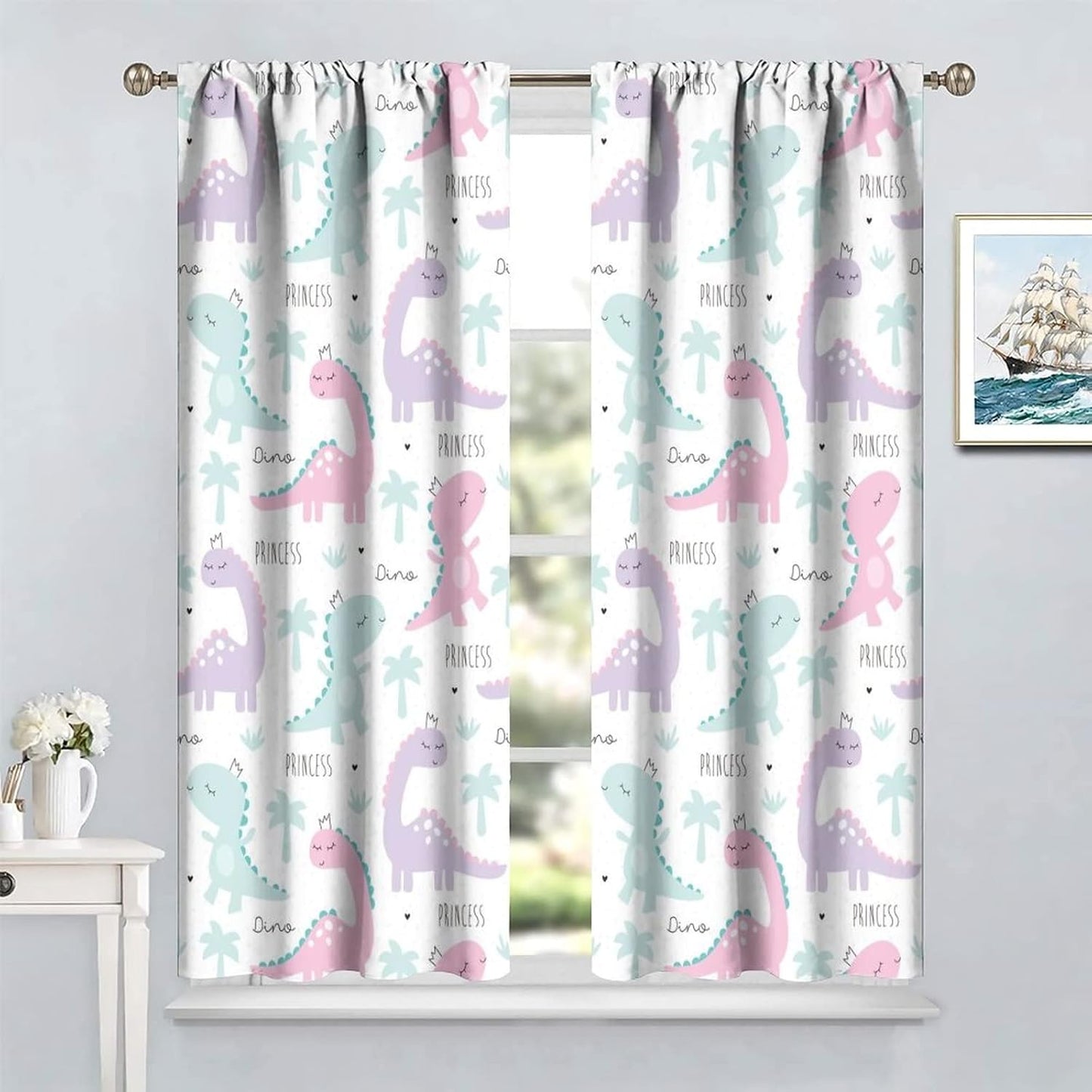 Kids Dinosaur Curtains for Boys Girls Bedroom Decor Cartoon Dino Colorful Cute Funny Animal Wildlife Printed Blackout Rod Pocket Window Drapes for Baby Nursery Playroom W21xL54in 2 Panels