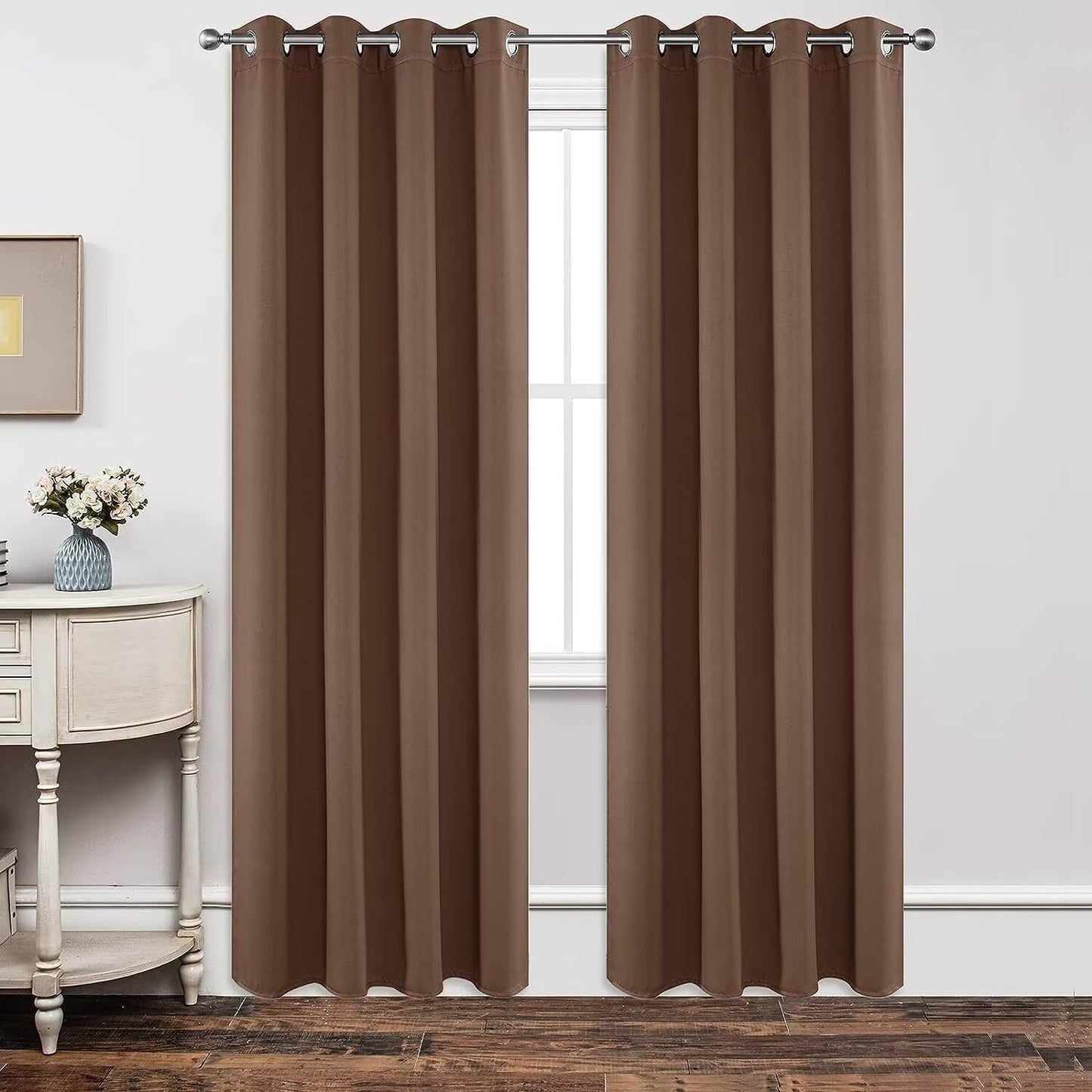 Joydeco Blackout Curtains 108 Inch Length 2 Panels Set, Thermal Insulated Long Curtains& Drapes 2 Burg, Room Darkening Grommet Drapes for Living Room Bedroom Window (W52 x L108 Inch, Brown)