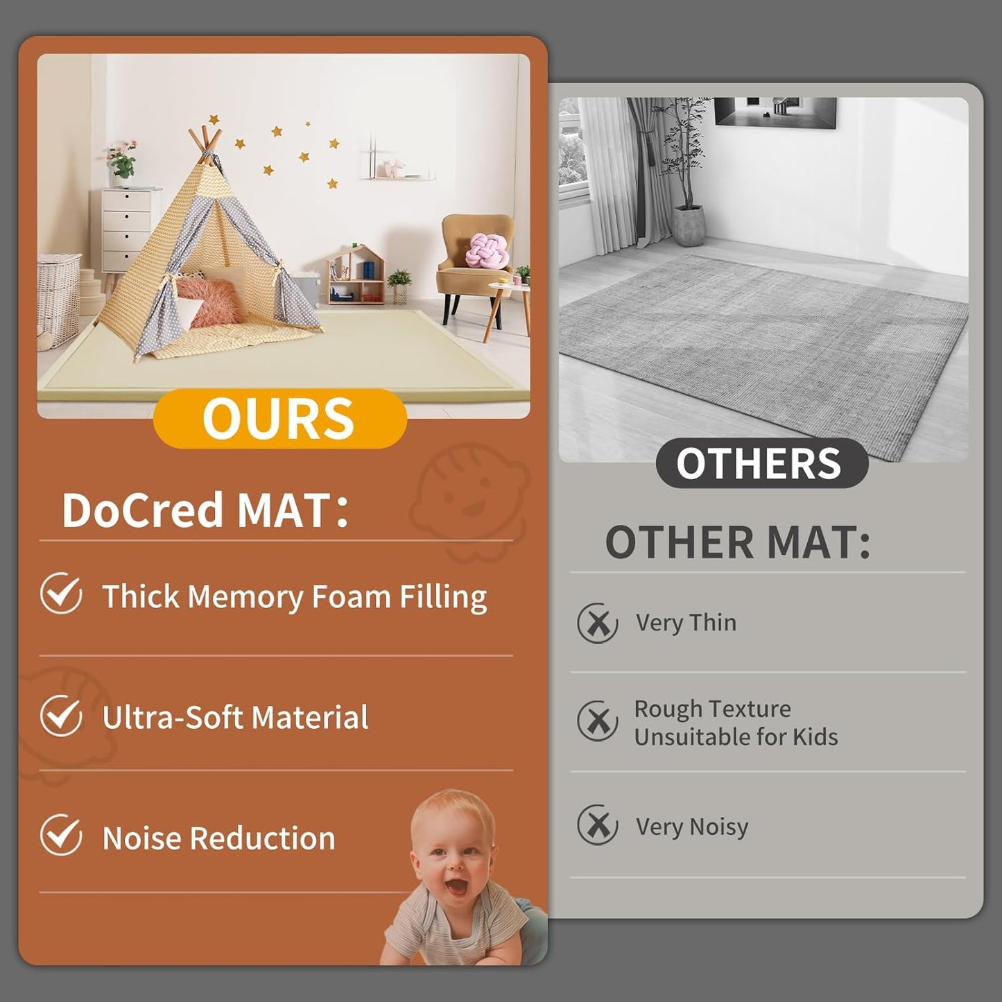 Baby Play Mat for Floor - 1.4" Thick Memory Foam Rug, 80"x80" Playpen Tummy Time Mat, Soft Velvet Nursery Rug, Large Padded Crawling Mat, Cushioned Pads for Playroom Toddlers, Infants, Yoga, Tatami