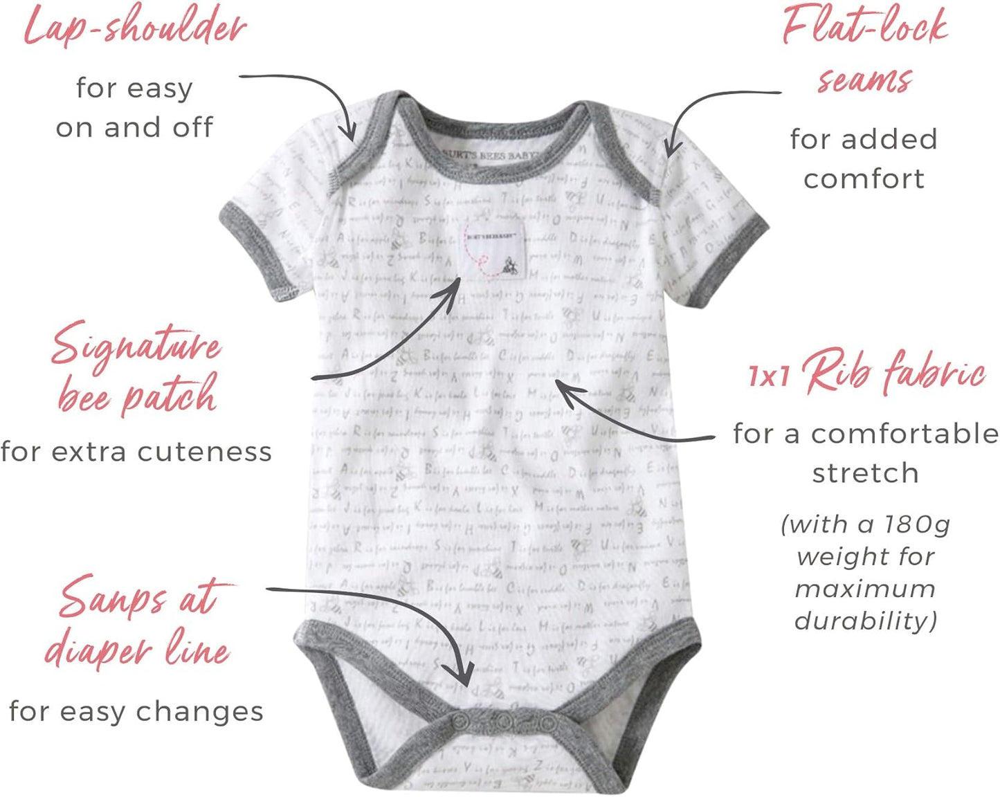 Burt's Bees Baby Unisex Organic Cotton Short and Long Sleeve Bodysuits, 5-Pack