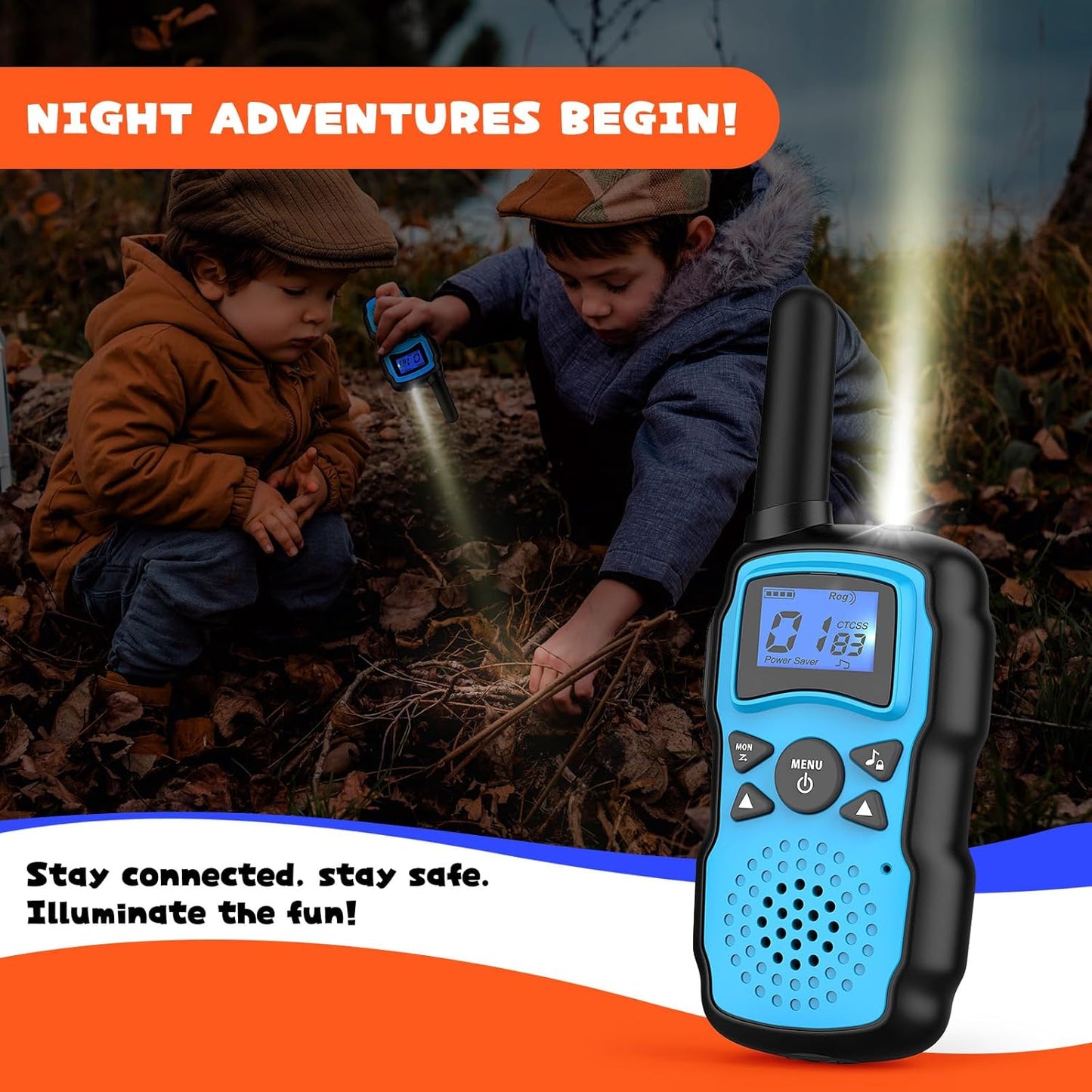 Wishouse Walkie Talkies for Kids Rechargeable with USB Charger 6000mAh Battery,Outdoor Camping Games with Flashlight Lanyard,Toys for Girls,Halloween Xmas Birthday Gift for Children 2 Pack Blue