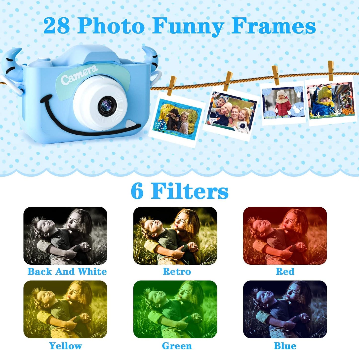 Kids Camera Toys for 3 4 5 6 7 8 9 10 11 12 Years Old Boys/Girls, Kids Digital Camera for Toddler with Video, Birthday Festival for Kids, Selfie Camera for Child, 32GB TF Card