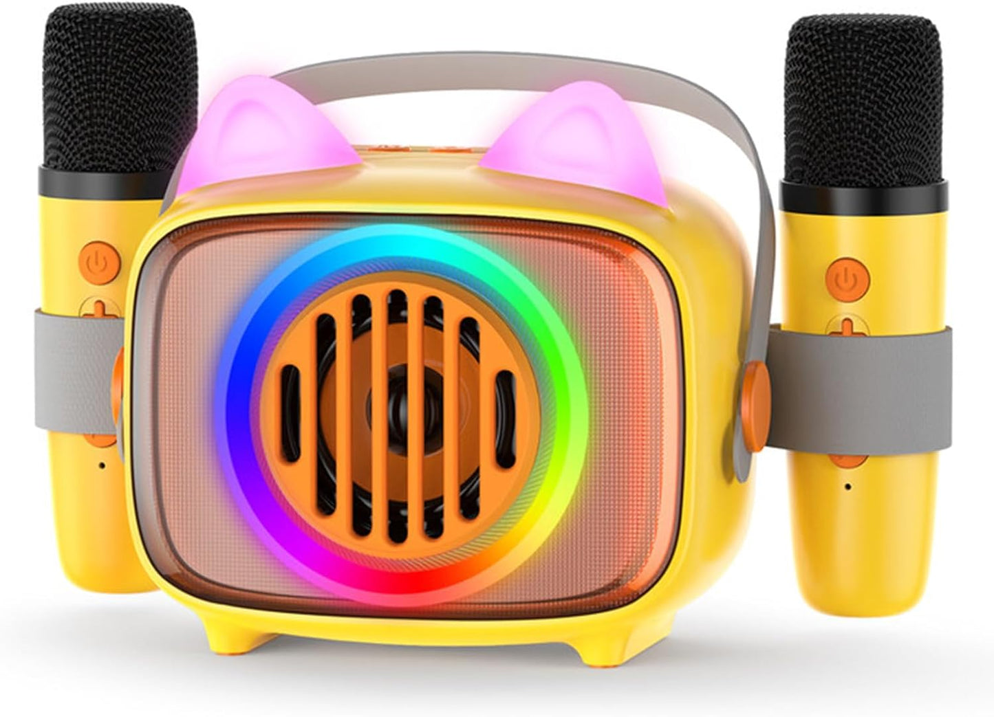BIGASUO Karaoke Machine for Kids, Mini Portable Bluetooth Speaker with 2 Wireless Microphones and LED Lights, Kids Toys Ideal Gifts for Girls & Boys Birthday Home Party