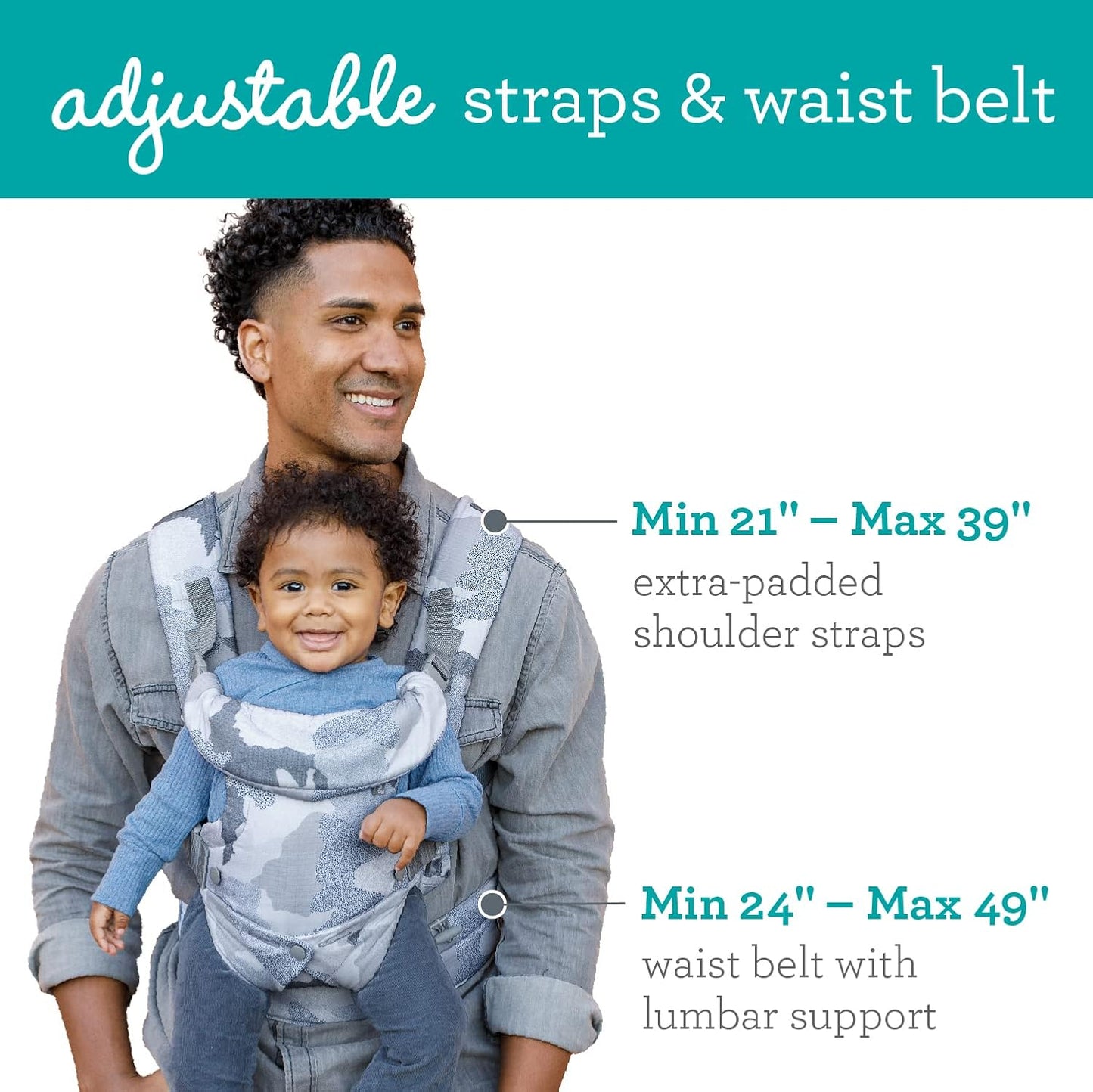 Infantino Flip 4-in-1 Convertible Baby Carrier, Adjustable, Ergonomic Babywearing, Registry Essential, Baby Carrier for Newborn to Toddler, Camo