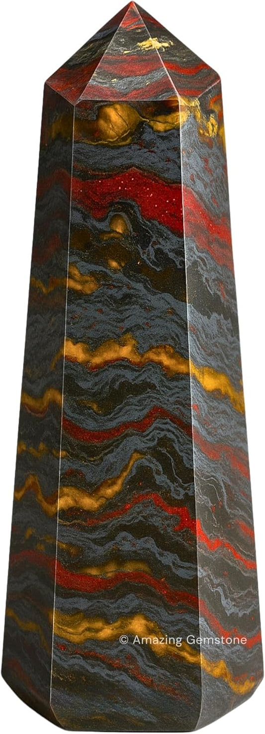 Amazing Gemstone Iron Tiger Eye Crystal Towers - Natural Healing Crystal Point Obelisk for Reiki Healing and Crystal Grid (2 Inch to 3 Inch)
