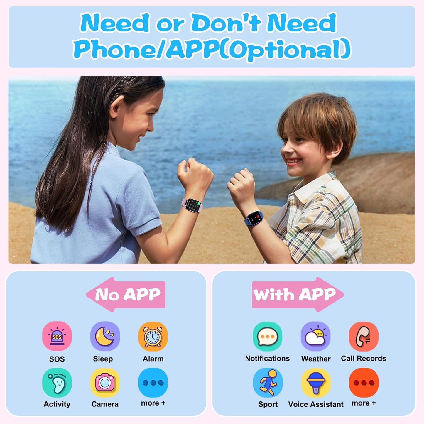 Smart Watch for Kids, 1.85" Fitness Tracker with Heart Rate, Sleep Monitor, IP68 Waterproof Smartwatches with Video Music, Pedometer, Game, NO APP/Phone, Gift for Boys Girls. (Classic, Silver)