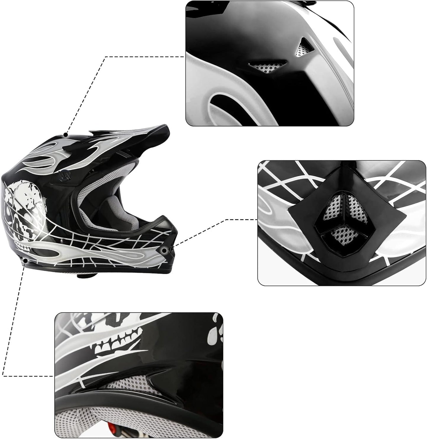 TCMT Dot Youth & Kids Motorcycle Off-Road Helmet Full Face Motocross Street Dirt Bike Mountain Bike BMX MX ATV Helmet+Goggles+Gloves New