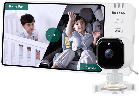 BABELIO Wireless Baby Car Camera with 5" HD Night Vision, Battery-Powered Rear Facing Car Seat Monitor for Kids and Pet, Easy Install 360° Rotatable Backseat Mirror, Newborns Travel Essentials Gifts