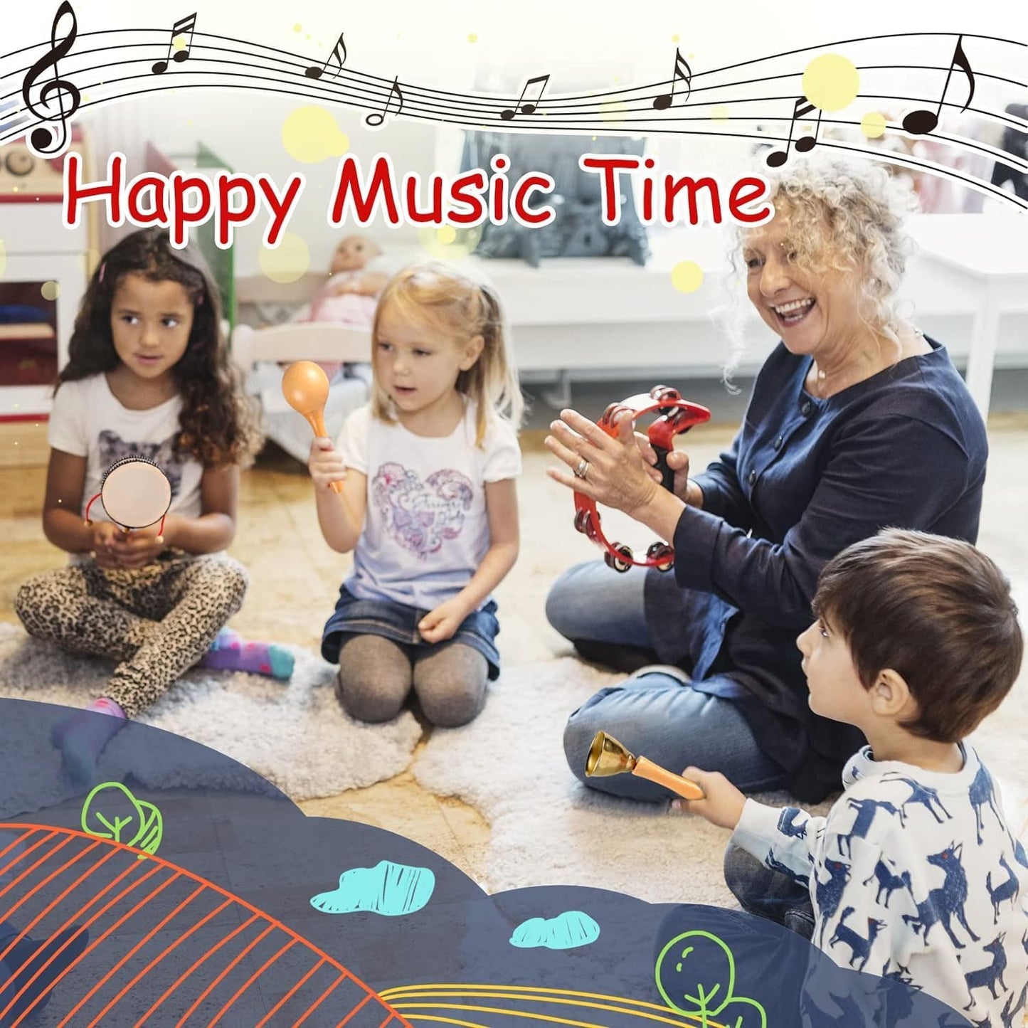 LOOIKOOS Toddler Musical Instruments, Eco Friendly Music Set for Kids Preschool Educational, Natural Wooden Percussion Instruments Musical Toys for Boys and Girls with Storage Bag