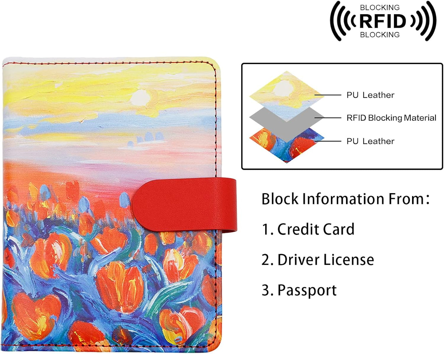 Melsbrinna RFID Passport Holder for Travel, Unisex Adults, Red, PU Leather, RFID Blocking, Passport Cover