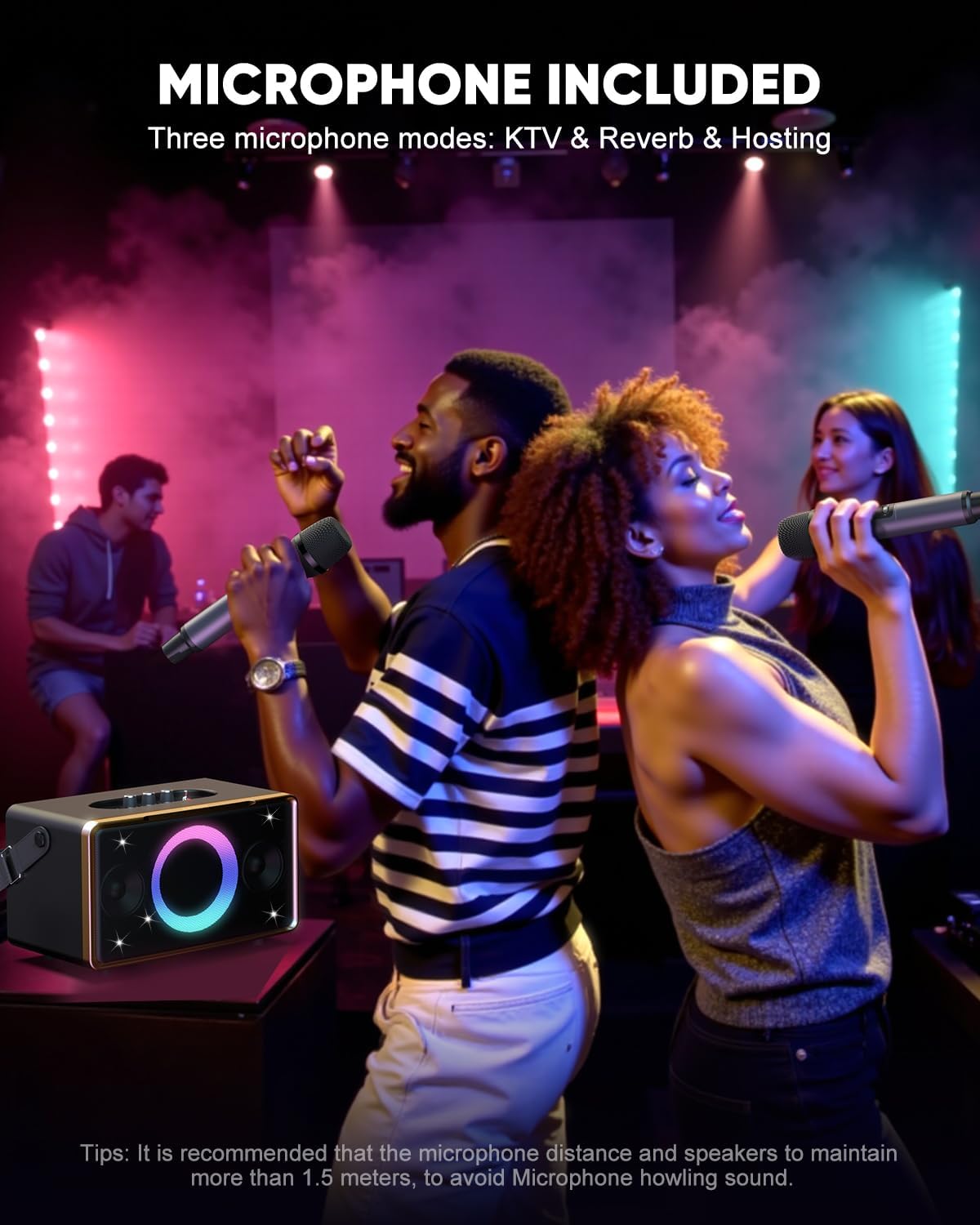 GFEEN Portable Bluetooth Speaker: 200W Peak, 15H Playtime, Wireless Speakers with Microphone, 5″ Subwoofer, Loud Sound, Light Show, Fast Charging for Outdoor, Party, Backyard(Gold with 2Mic)
