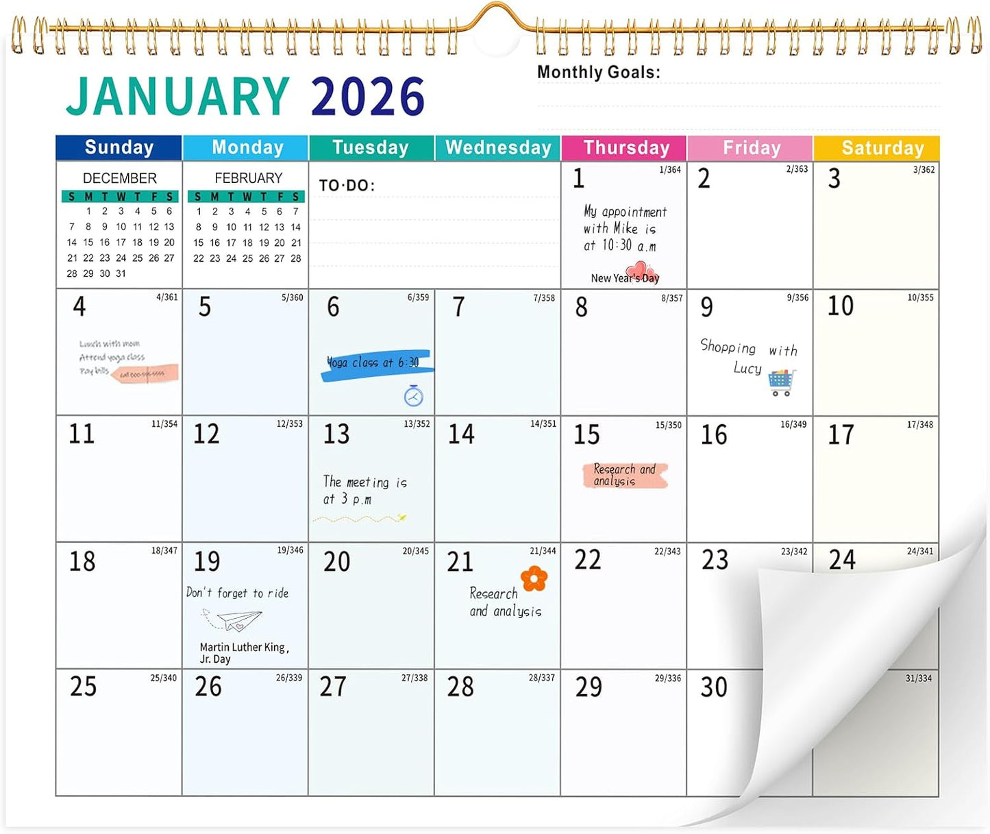 Wall Calendar 2026-2027, 18 Month Large Desk Calendar from January 2026 to June 2027 14.5" x 11.8" Monthly Calendar with Twin-Wire Binding for Home Office Planning Organisers, Colorful Blocks