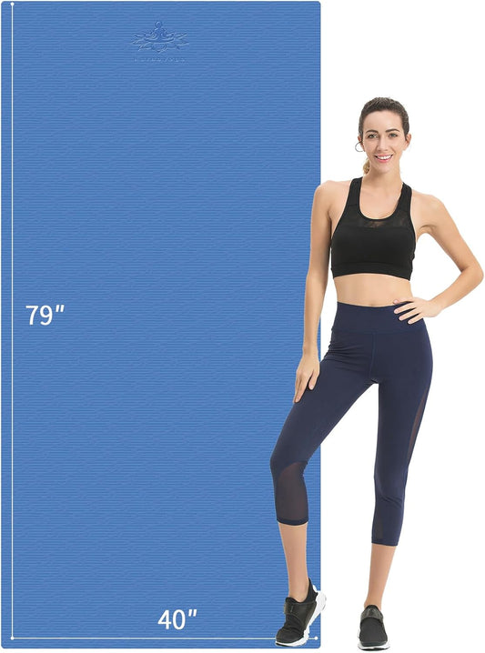 Hatha Yoga Extra Long TPE Yoga Mat 79" x 40” x 1/2" Thick Non-slip Exercise Mat for Home Gym Use, Yoga, Pilates, Fitness & Workouts