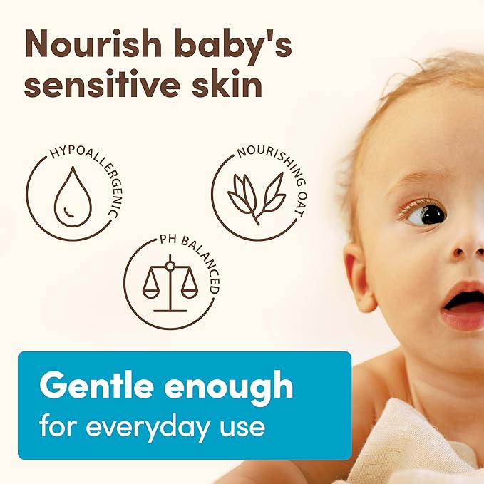 Aveeno Baby Daily Moisture Body Wash & Shampoo with Natural Oat Extract, Hypoallergenic, Tear-Free, Paraben-Free, pH-Balanced Formula For Sensitive Hair & Skin, 33 fl oz