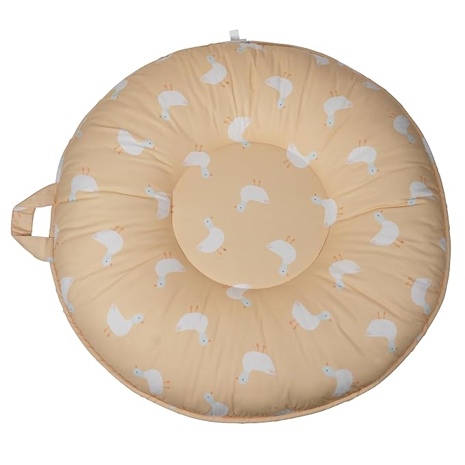 Pello Multi-use Luxe -Toddler Floor Pillow/Play Mat/Lounger (Yellow with Ducks, Light Blue Bottom)
