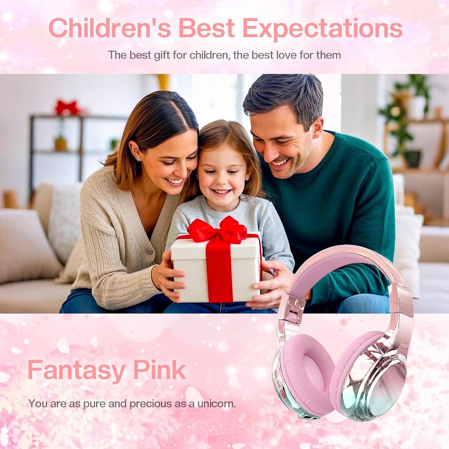 QearFun Kids Bluetooth 5.3 Headphones, Wireless Metallic Gradient Headset, Lightweight Foldable On Ear Headphones with Aux Cord, Fast Charging, Built-in Mic, for School/Travel/Tablet/iPad