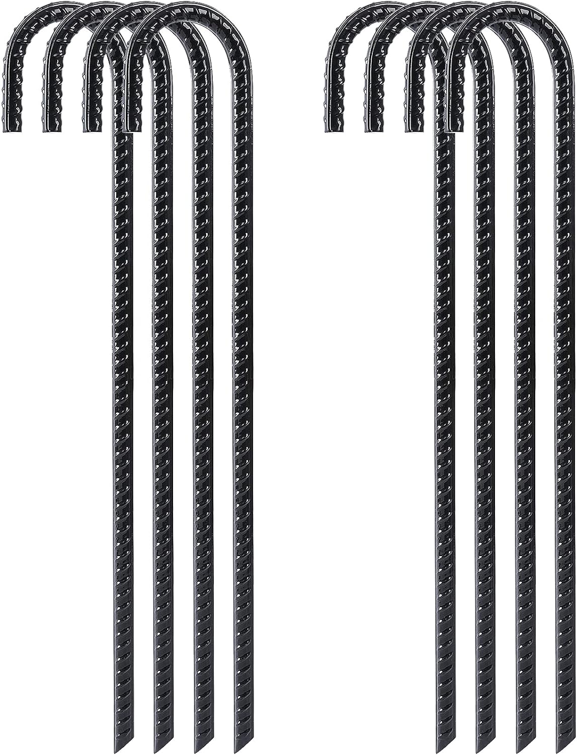 FEED GARDEN 16 Inch 8 Pack Rebar Stakes Heavy Duty J Hook, Galvanized Steel Ground Stakes Tent Stakes Ground Anchors, Chain Link Fence Stakes, Trampoline Stakes, Black