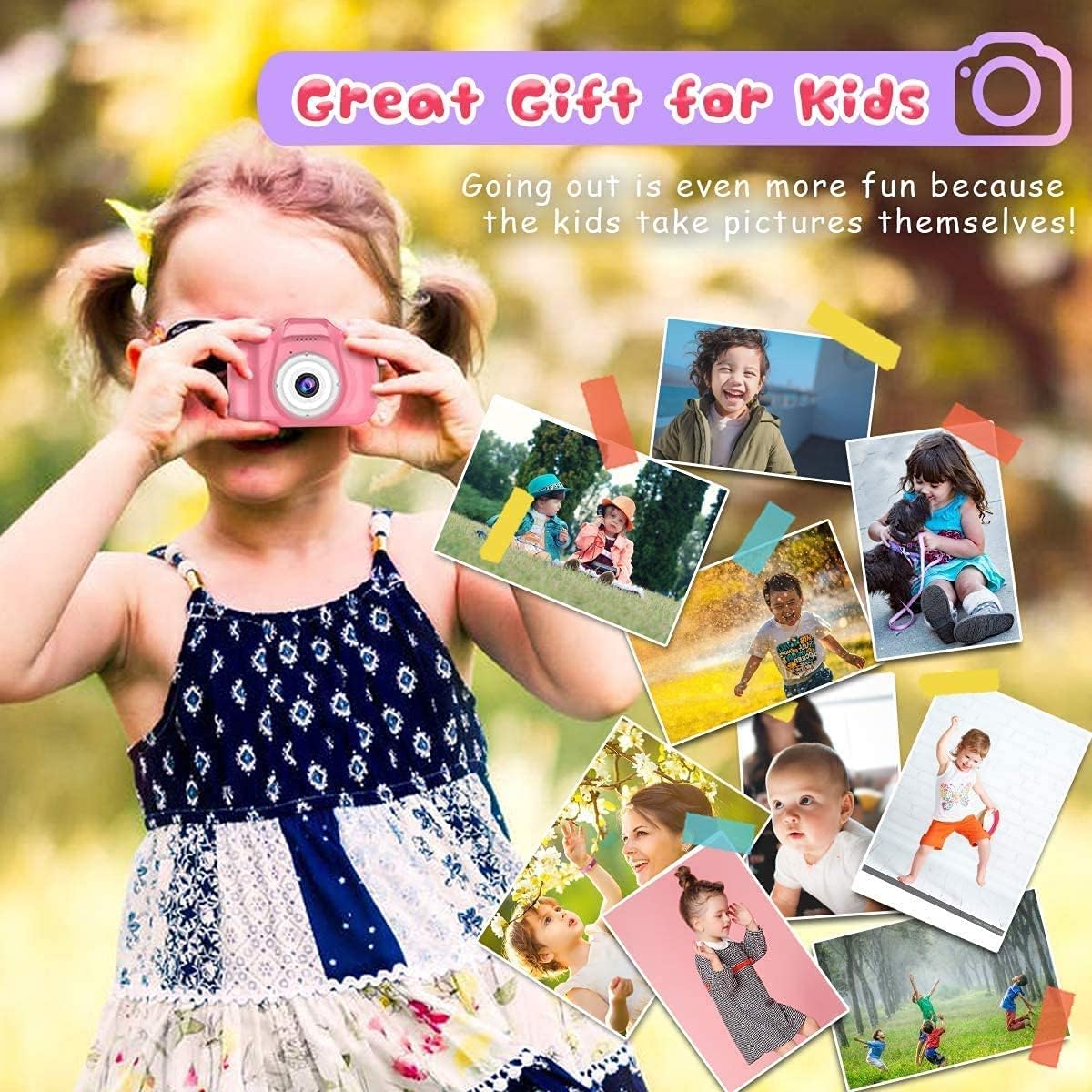 Upgrade Kids Selfie Camera, Christmas Birthday Gifts for Girls Age 3-9, HD Digital Video Cameras for Toddler, Portable Toy for 3 4 5 6 7 8 Year Old Girl with 32GB SD Card (Pink