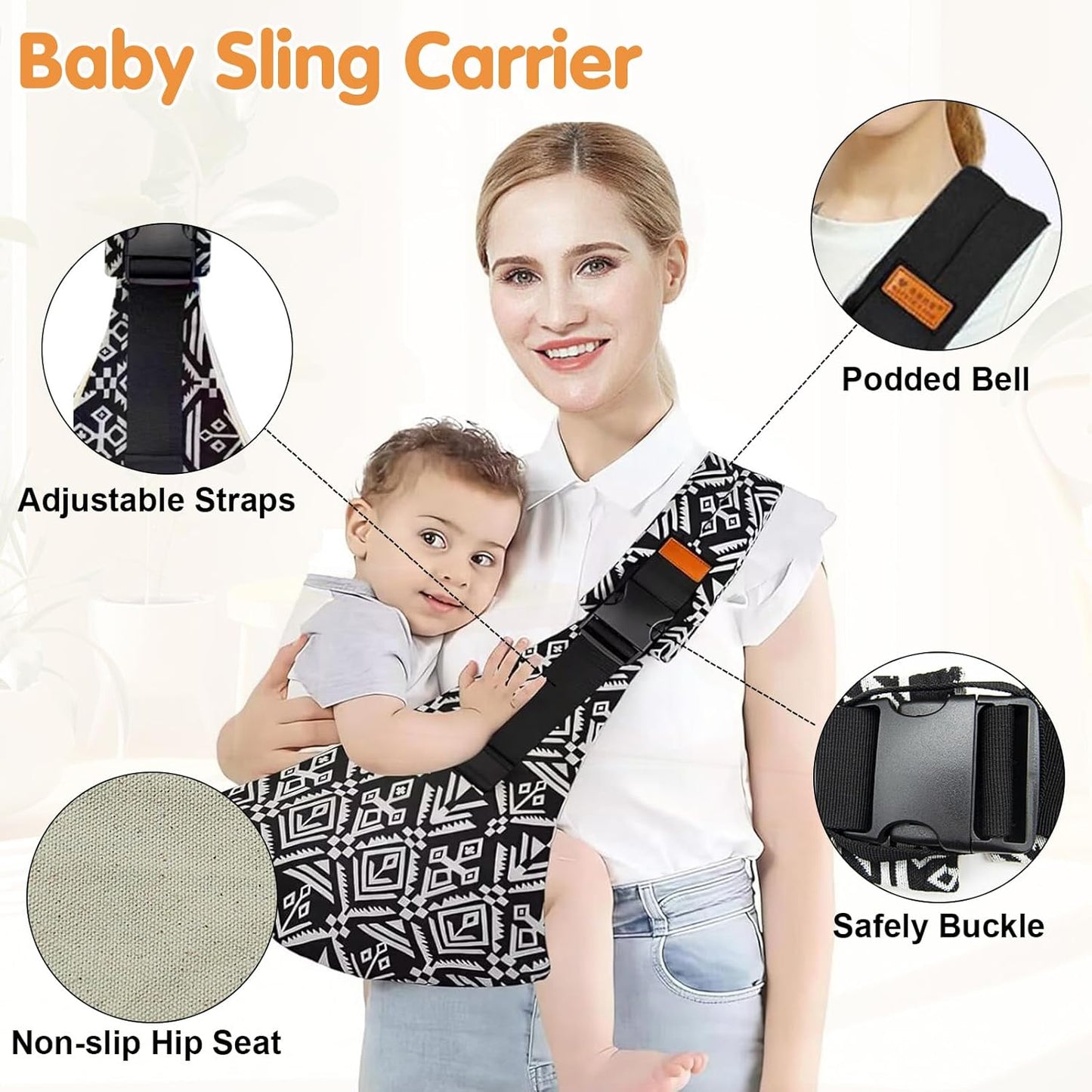 Baby Sling Carrier,Toddler Carrier,Upgraded 2025 Baby Sling with 4 Adjustable Straps(10-30lbs),Lightweight,Portable and One Size Fits All(Star)