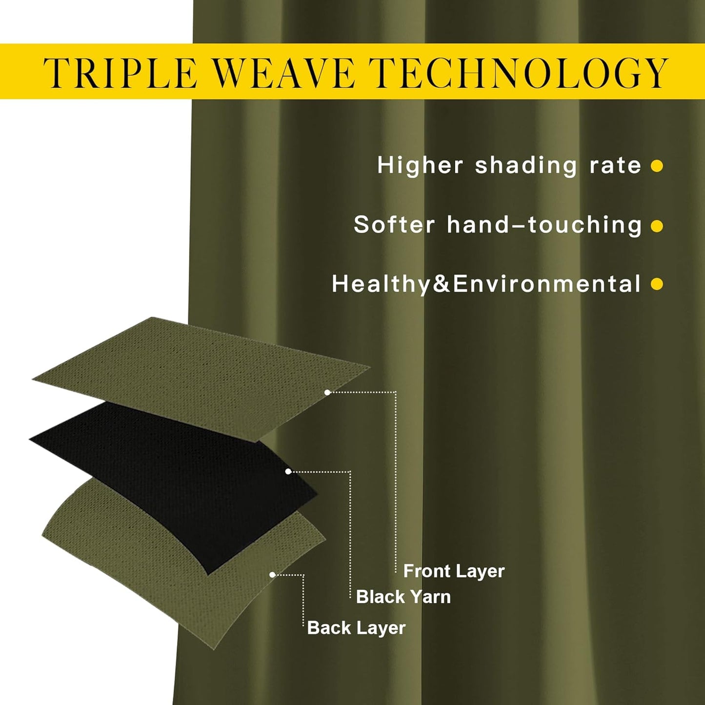 NICETOWN Room Darkening Curtains for Living Room - Easy Care Solid Thermal Insulated Grommet Room Darkening Curtains/Drapes for Bedroom (2 Panels, 66 by 90, Olive)