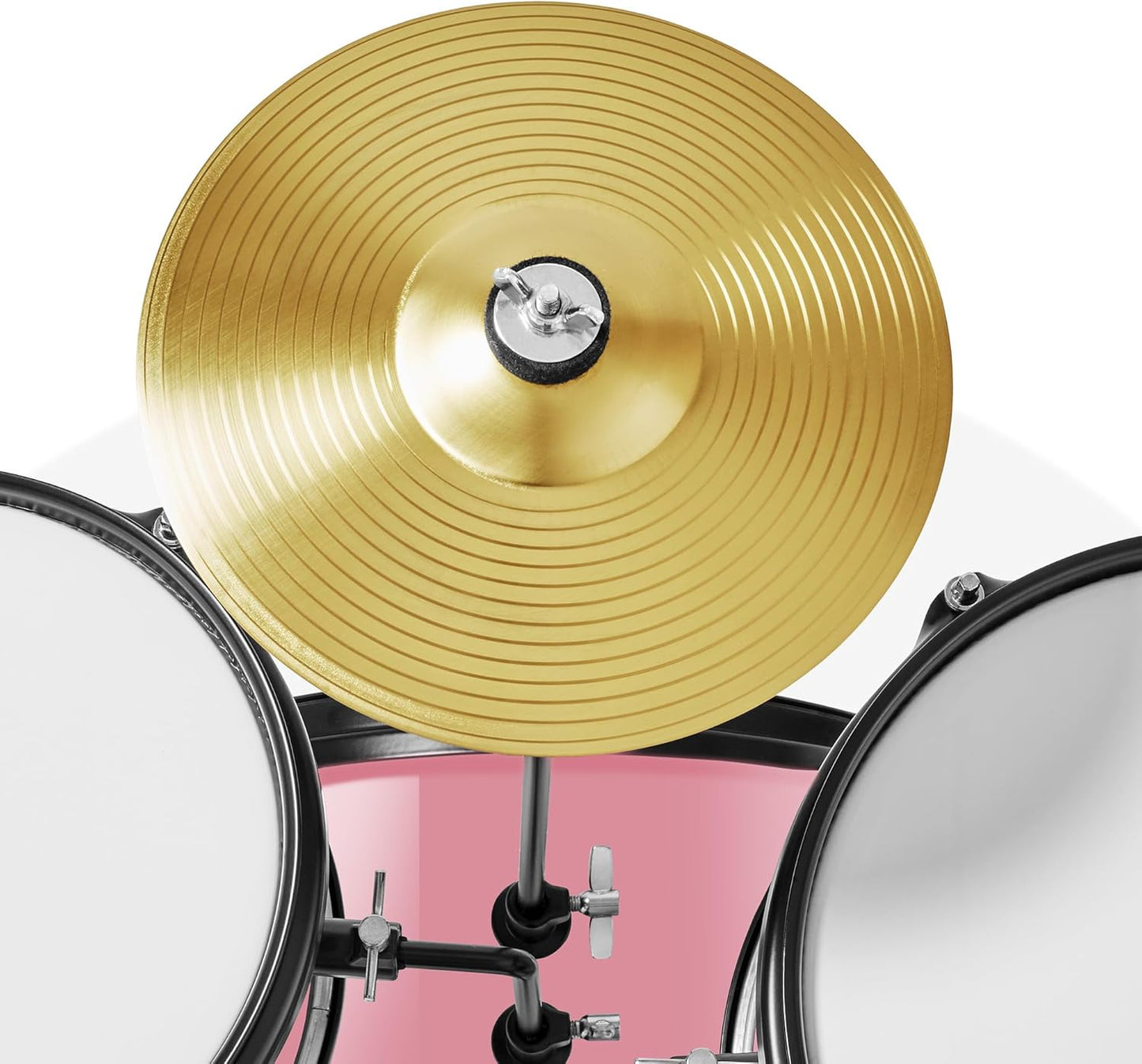 Gammon 3-Piece Junior Drum Set with Throne - Pink, Complete Beginner Kit with Bass Drum, Toms, Cymbal, Pedal, and Drumsticks
