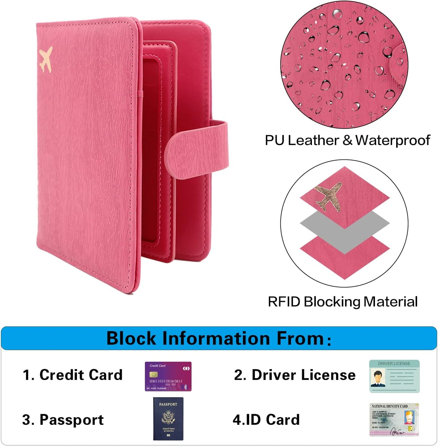 Melsbrinna Rfid Passport Holder for Travel women/Men, Cute Passport Wallet Rfid Blocking Card Slots, Rfid Passport Cover/CaseTravel Wallet, Passport Book Holder (1, Pink1)