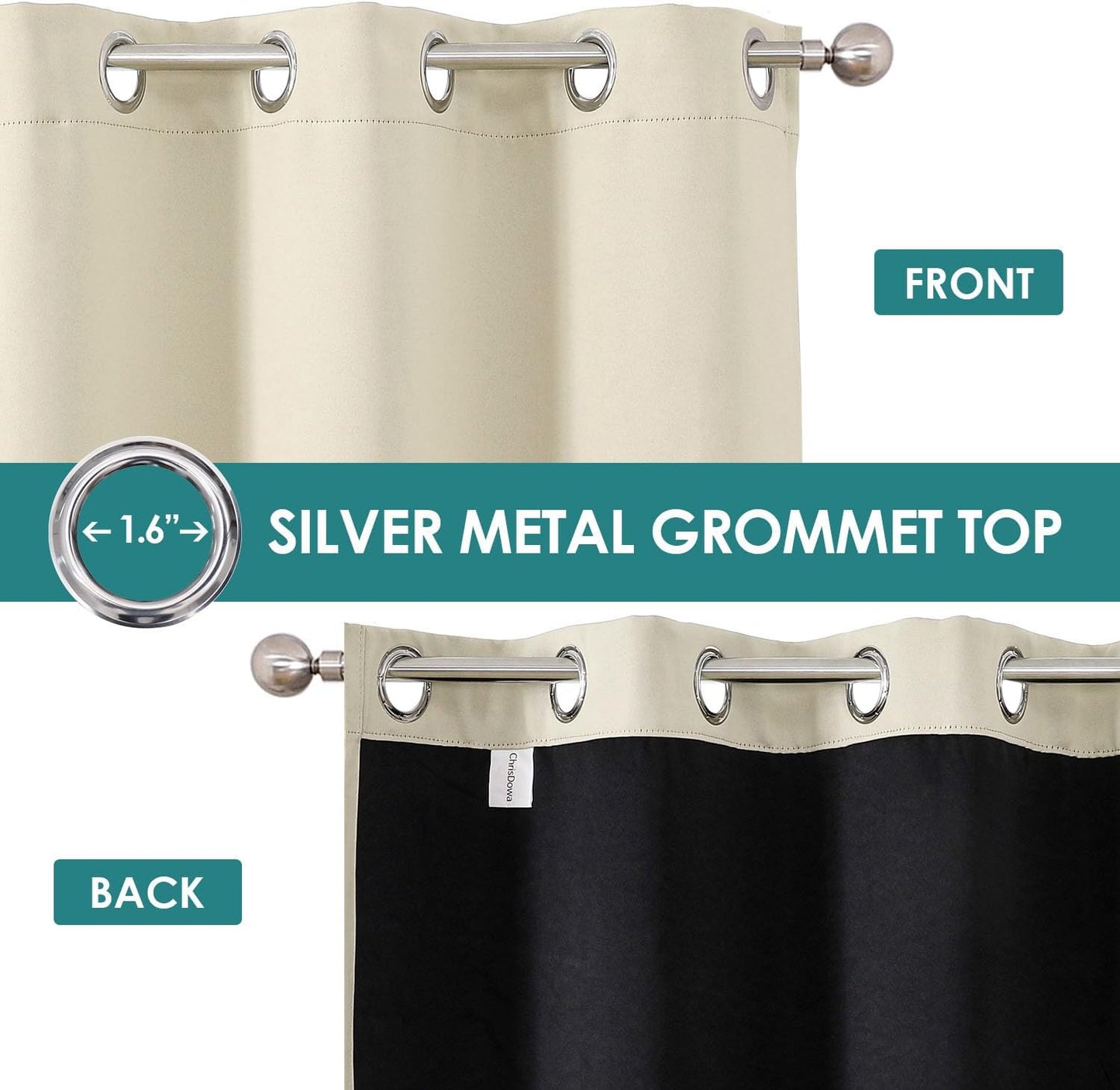 ChrisDowa 100% Blackout Curtains 90 inch Long for Bedroom with Black Liner, 2 Thick Layers Total Blackout Thermal Insulated Grommet Window Curtains 2 Panels Set (Light Beige, 52 x 90 Inch)