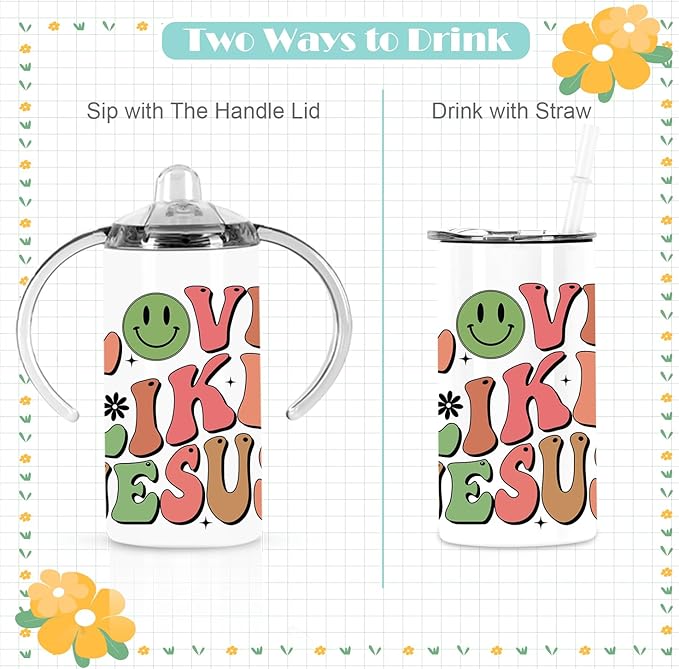 Kids Sippy Cup & Todder Bottle, 10 Pack - 12 Oz Stainless Steel, in Style & Colorful Sublimation Design