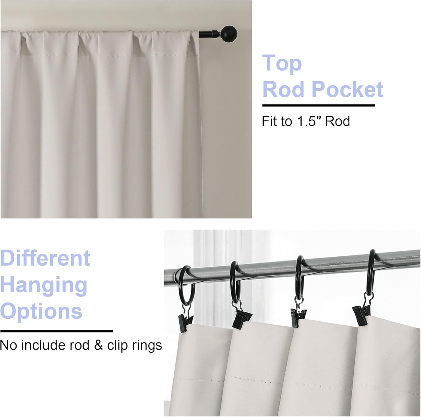 Simplebrand Ava Natural Blackout Curtains for Bedroom 96 Inches Long 2 Panels, Solid Thermal Insulated, Energy Saving Living Room Window Treatment Curtains Blackout Drapes, W50 x L96 Inch, Natural