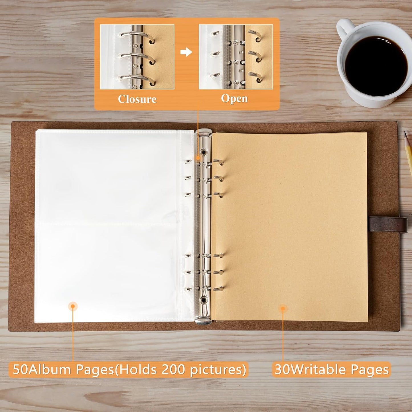 Photo Album 4x6 200 Photos, Genuine Leather Photo Albums with Writing Space with 30 Writing Paper, Travel Family Wedding Kids Graduation Ultrasound Baby Picture Album Scrapbook Photo Album（LOVE）