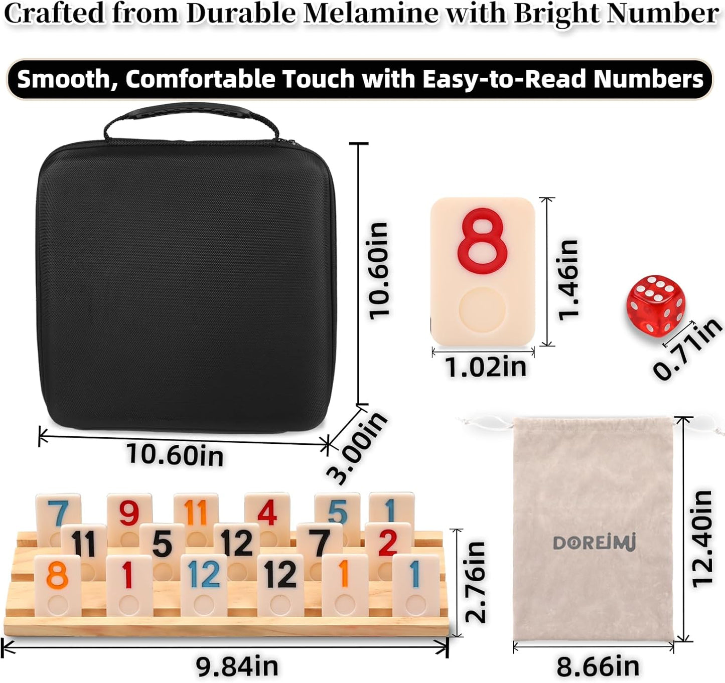 Upgraded Rummy Cube Game Set 6-8 Players with 8 Wooden Holders and 214 Rummy Tiles, Travel Family Board Game for Adults and Kids
