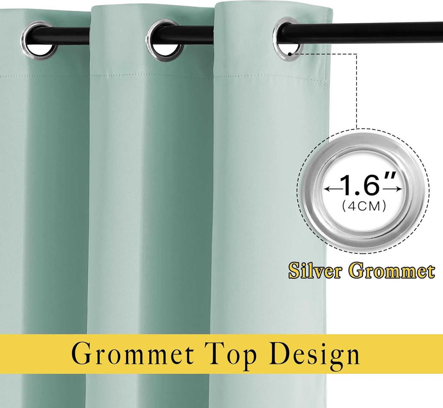 NICETOWN Seafoam Green Blackout Curtains 90 inches Long, Grommet Thermal Insulated Blackout Window Treatments Sound Reducing for Bedroom/Living Room, 2 Panels, W52 x L90