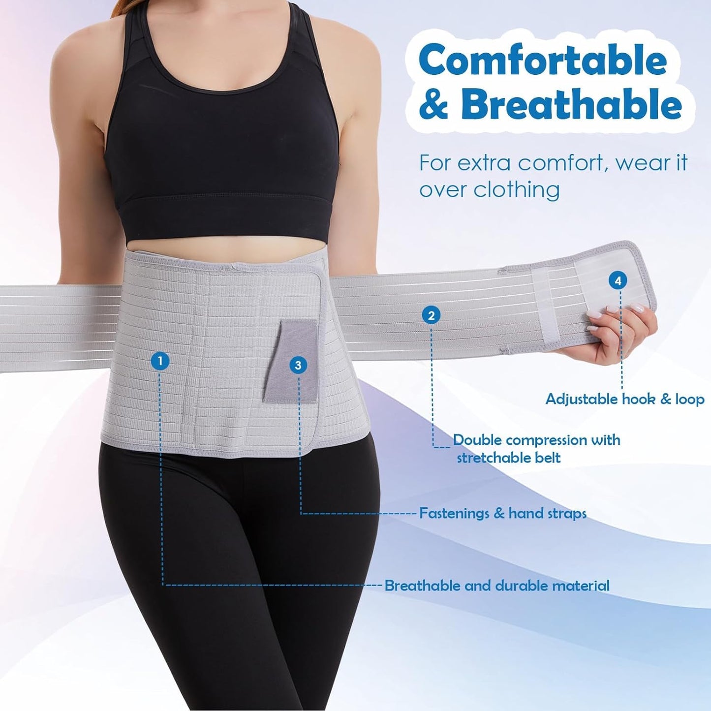 Paskyee Postpartum Belly Band, Abdominal Binder Post Surgery Belly Wrap, C Section Recovery Must Haves, Girdle for Postnatal Care, Waist/Pelvis Belt for Back Pain Relief Grey L/XL