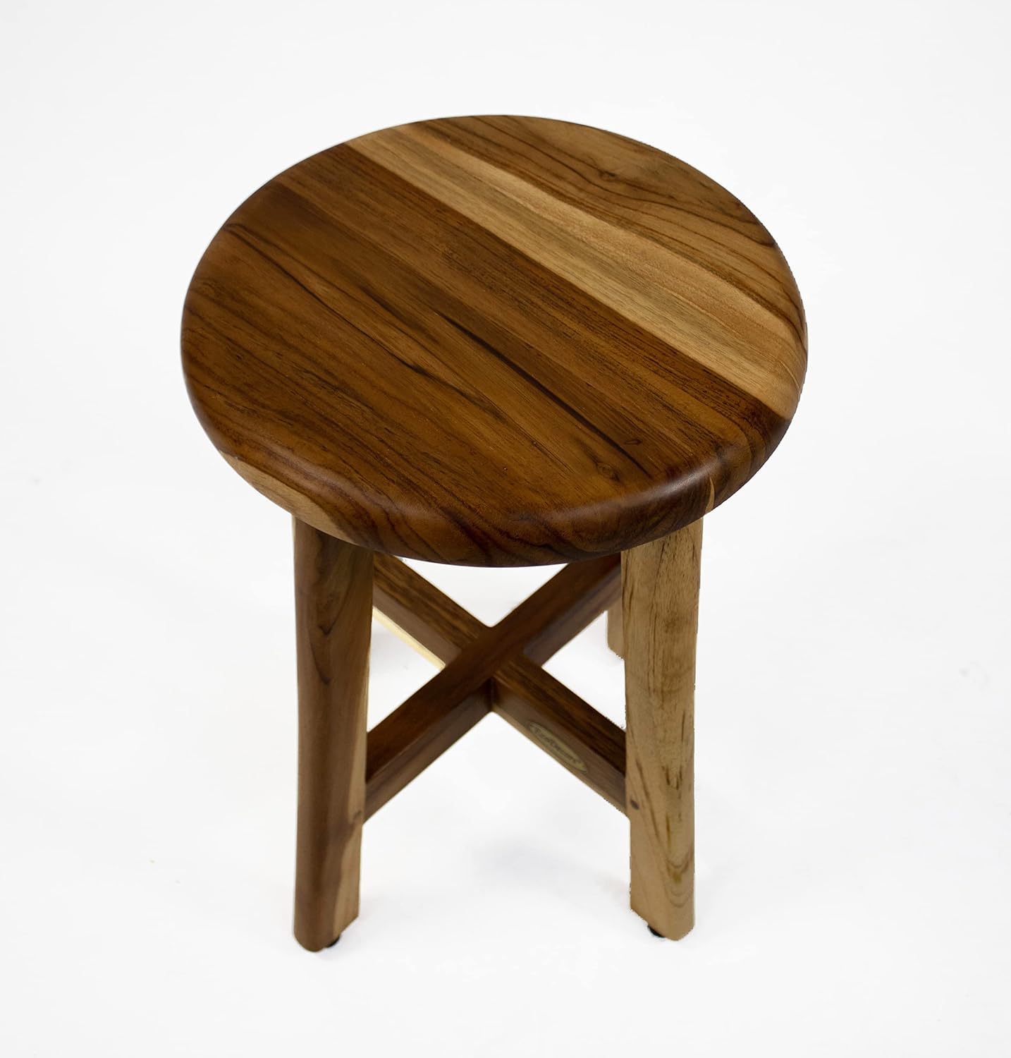 EcoDecors Shoji 12 Inch Round Waterproof Teak Wood Shower Bench Stool Seat Chair For Inside Shower Provides Safety, Storage, and Organization For Bathroom Accessories