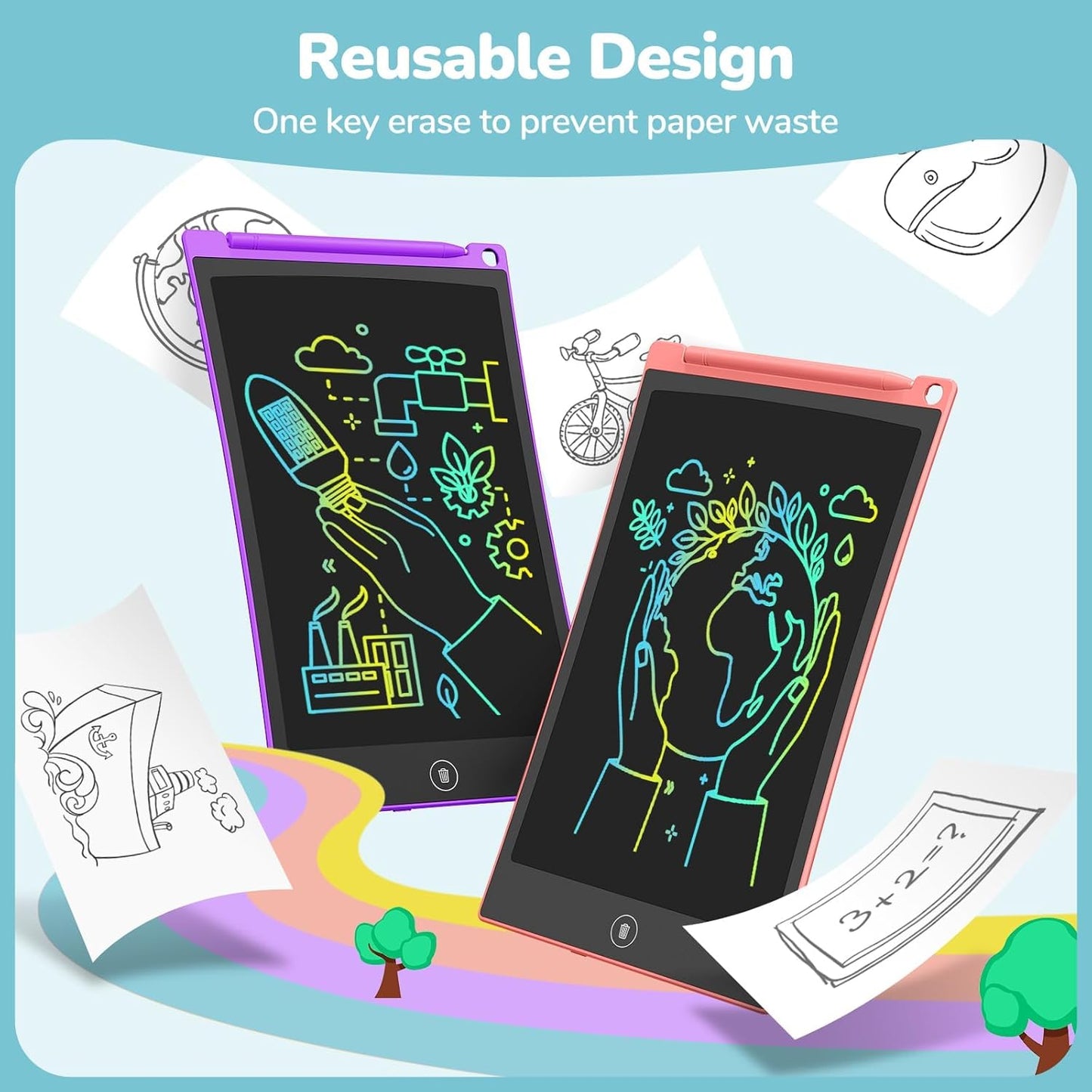 TECJOE LCD Writing Tablet, 8.5 Inch Colorful Doodle Board Drawing Tablet for Kids, Christmas Stocking Stuffers Birthday Gifts Travel Games Toys for Age 3 4 5 6 Boys Girls Toddles Preschooler