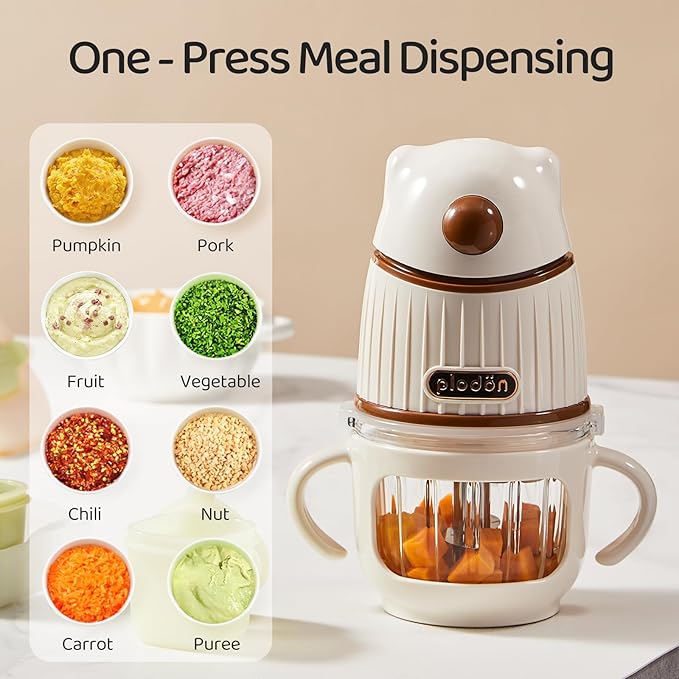 Baby Food Maker-Food Processor, Fruits, Vegetables, Meats, Potatoes, Avocados, Gift Package with A feeding spoon, A bib, A set of 4 separate food ice cube trays, and Two 200ml food storage