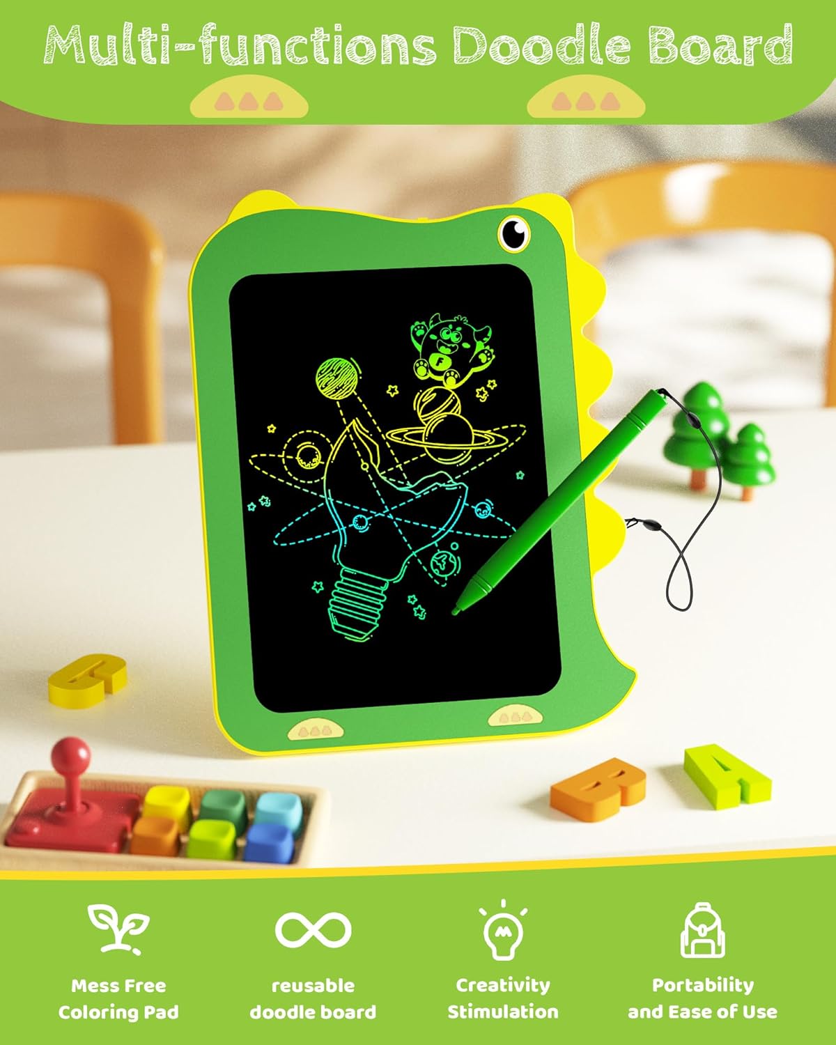 TEKFUN LCD Writing Tablet for Kids, Doodle Board Drawing Pad for Toddlers, Dinosaur Toys for Kids, Travel Toys for 3 4 5 6 Year Old Boys Girls, Easter Birthday Christmas Gifts (8.5in Green)