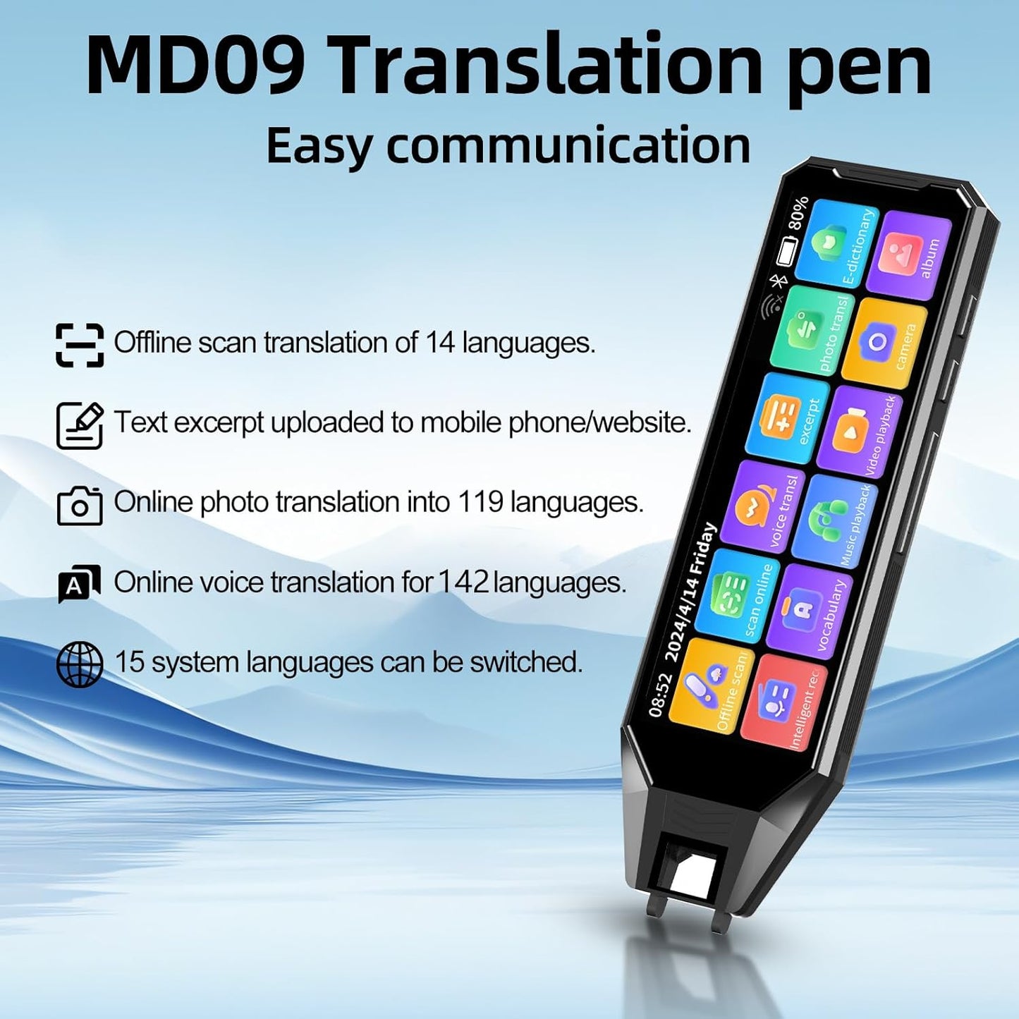 Reading Language Translation Pen Translator Scanner,142-Languges Real time Two-Way Traductor Device, 4.58 Inches Screen, HD Sound, Long Battery Life, for Students Adults (Black)