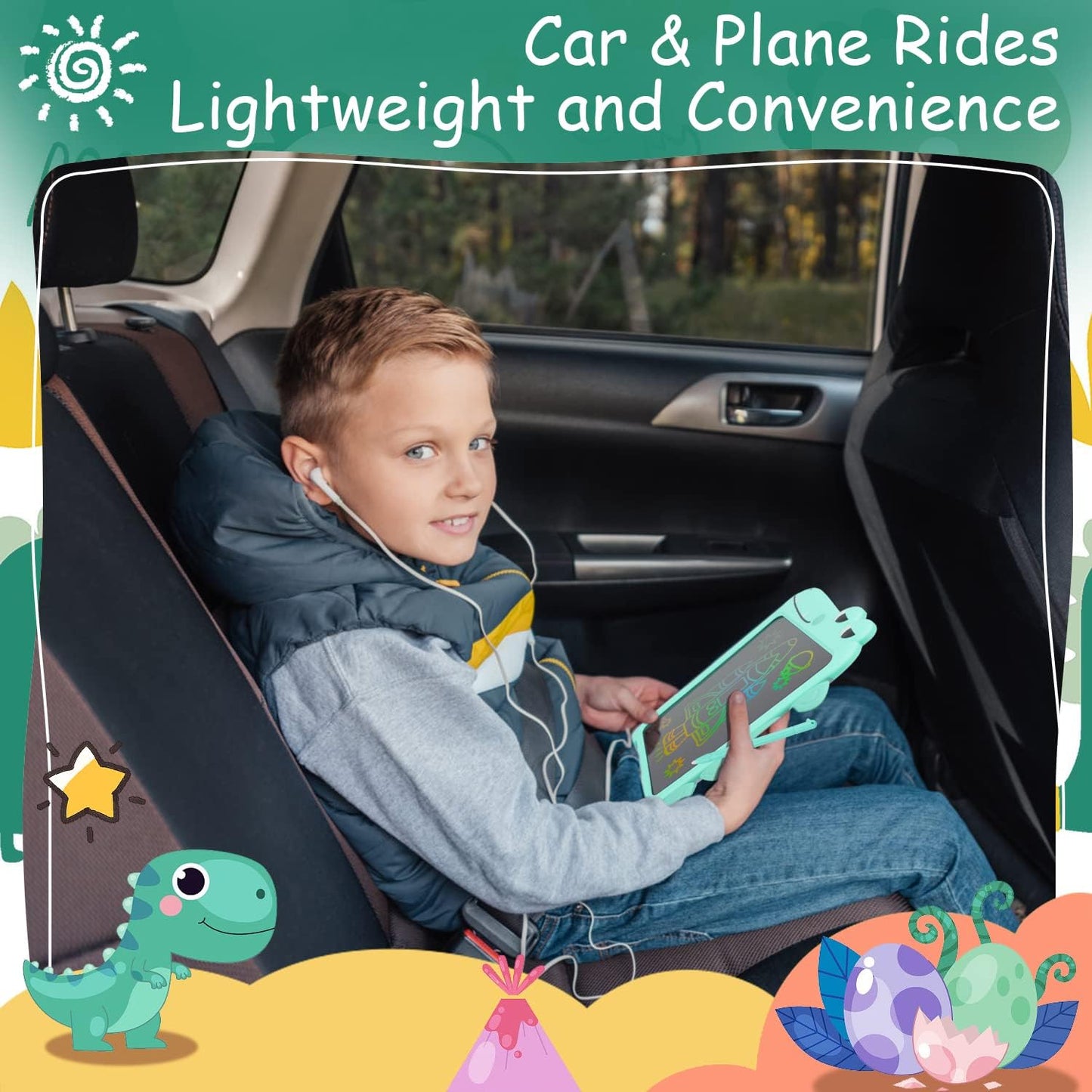 LCD Writing Tablet for Kids, 10 Inch Colorful Drawing Board, Learning Educational Toddler Toys Gifts for Kids, Drawing Tablet Gift for Boys Girls 3 4 5 6 7 8 Years Old (Green-Dinosaur)