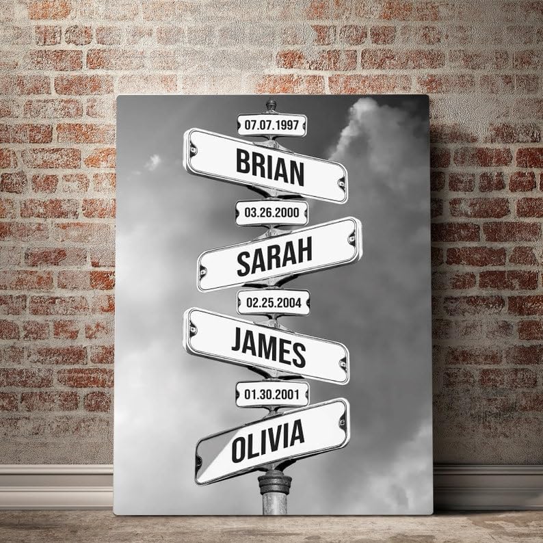 Personalized Family Street Sign Multi-Name Canvas Or Poster Wall Art, Street Sign Customized With Name, Best Gifts For Parents, Grandparents From Kids Daughter Son, Christmas Gift For Family #01