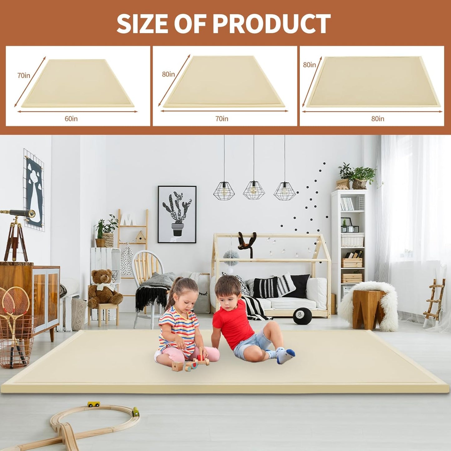 Baby Play Mat for Floor - 1.4" Thick Memory Foam Rug, 80"x70" Playpen Tummy Time Mat, Soft Velvet Nursery Rug, Large Padded Crawling Mat, Cushioned Pads for Playroom Toddlers, Infants, Yoga, Tatami