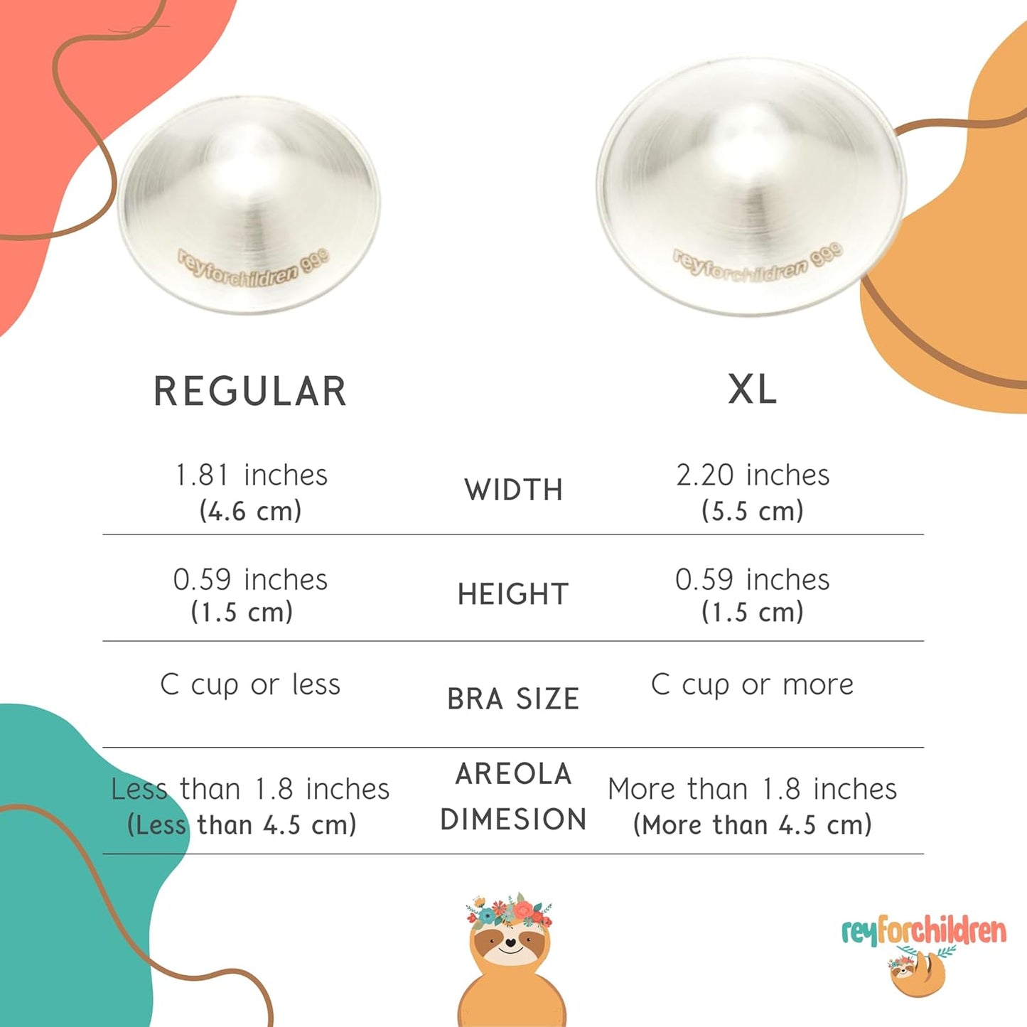 RFC Silver Nursing Cups - 999 Silver Nursing Pad - Nipple Shield Kit for Nursing Newborn - Breastfeeding Essentials - Nipple Cover Breastfeeding - With Silicone Ring & Cleaning Scotch & Case (REGULAR)