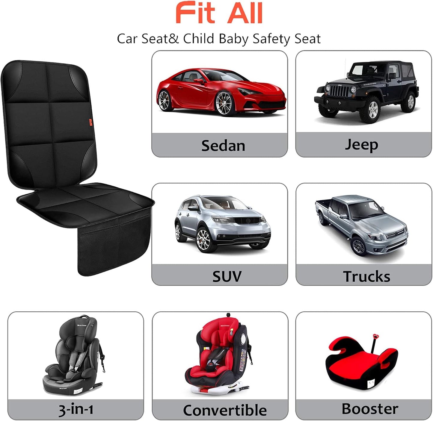 Car Seat Protector 1 Pack Car Seat Cushion Mat Thickest Padding,Waterproof 600D Fabric Car Seat Covers for Non-Slip Backing Mesh Pockets for Baby and Pet (Brown, 1 Pack)