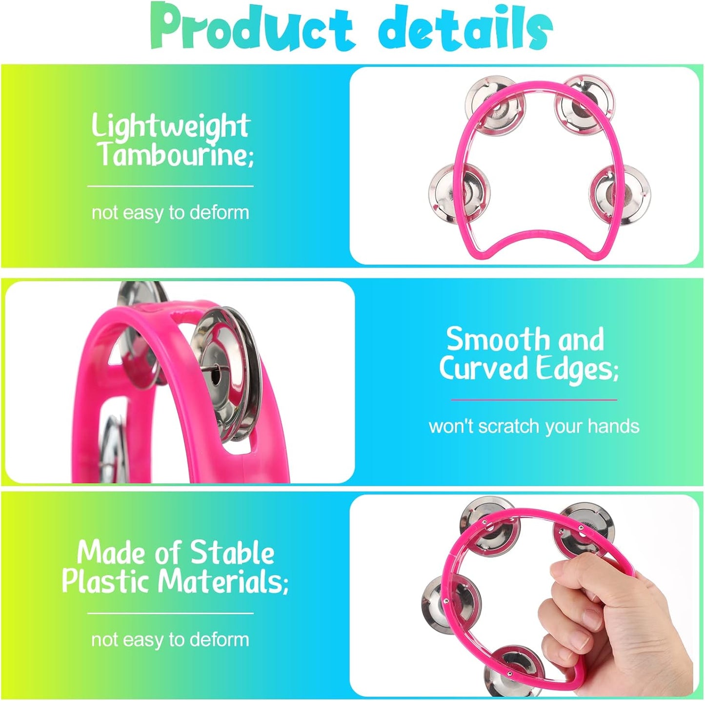 Yeshone 30 Pack Tambourine for Kids Adult Tamborines Musical Instrument Noise Makers 4 Bells Handheld Tambourines for Back to School Supplies Church Wedding Operation Christmas(Multicolors)