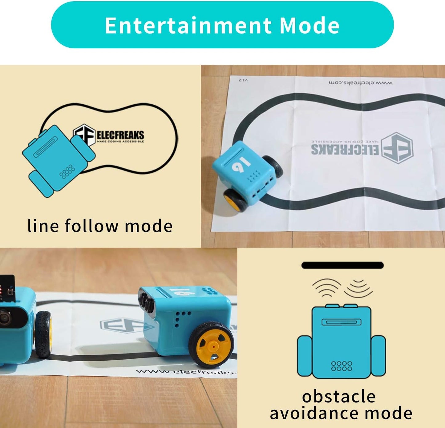 ELECFREAKS microbit TPbot Smart Coding Robot Car with 2 Modes, STEM Educational Project for School and Home, BBC Micro:bit DIY Programmable Car with Wiki Tutorial(Without Micro:bit)