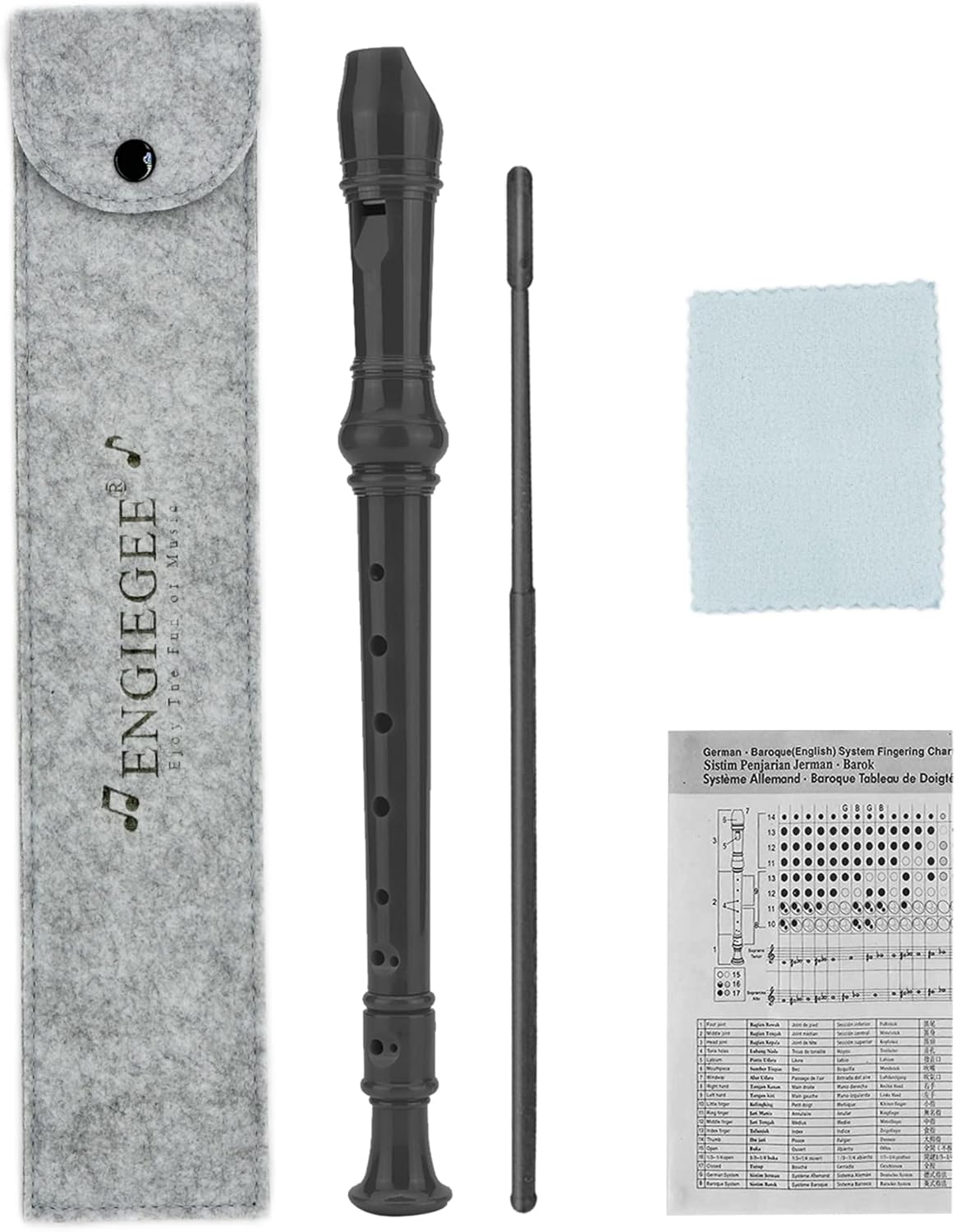 SJOYS ENGIEGEE 8-Hole Soprano Descant Recorder Kids Music Flute with Cleaning Rod & Case Bag For School Student Home Entertainment Black