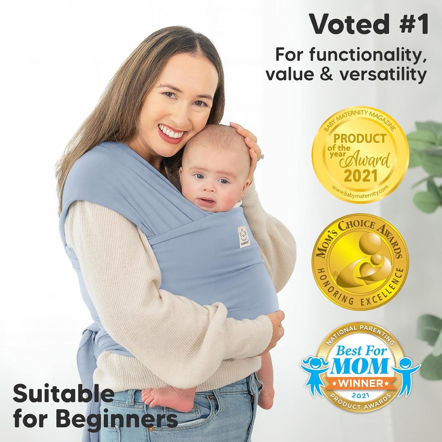 KeaBabies Baby Wrap Carrier - All in 1 Original Baby Carrier Newborn to Toddler Sling, Easy to Wear, Hands Free Bonding, Lightweight, Breathable Infant Wraps (Powder Blue)